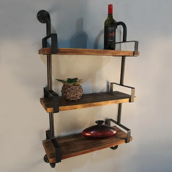 

3-Tier Industrial Iron Pipe Wall Shelves Wood Planks DIY Ladder Bookcase Storage Floating Shelf for Bathroom Kitchen Home Decor