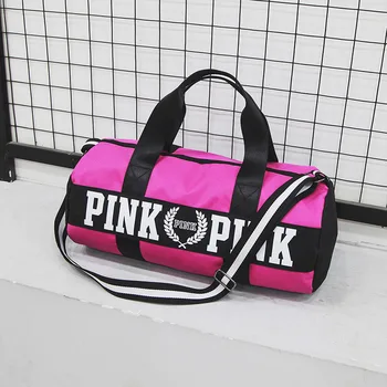

Women Travel Bags Love Pink Handbags Large Capacity Bags Striped Waterproof Bag Shoulder Bag and Waist Bags