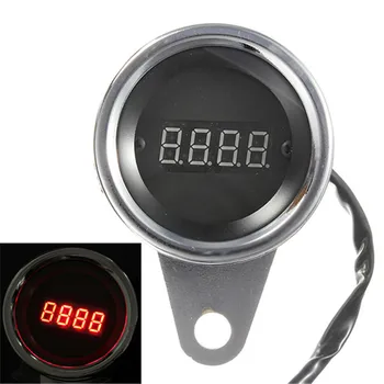 

Silver Stainless Steel Motorcycle Red LED Light Digital Tachometer Tacho Speedometer Gauge Fit 1/2 cylinder for Honda/ATV/Kawaki