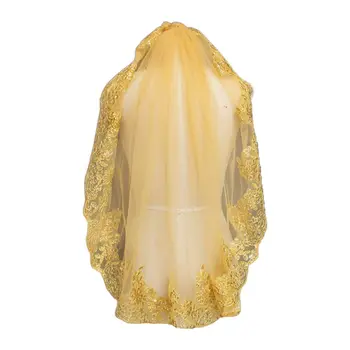 

Women Soft Mesh Metallic Gold Sequins Embroidered Lace Vintage Mantilla Wedding Veil Head Covering with Comb Party Costume