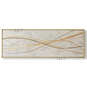 

Free Shipping Abstract Gold Lines Oil Painting Hand Painted New Modern Wall Oil Paintings Art Home Wall Decoration Unframed Art