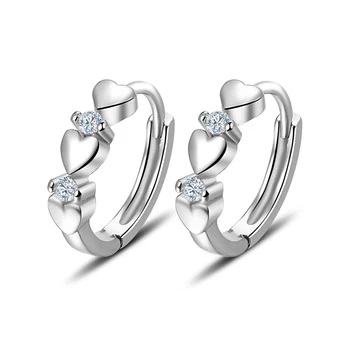 

Personality Sweet Heart Hoop Earrings Jewelry Clear Micro CZ Zircon 925 Sterling Silver Earring for Women Girl brincos Bijoux