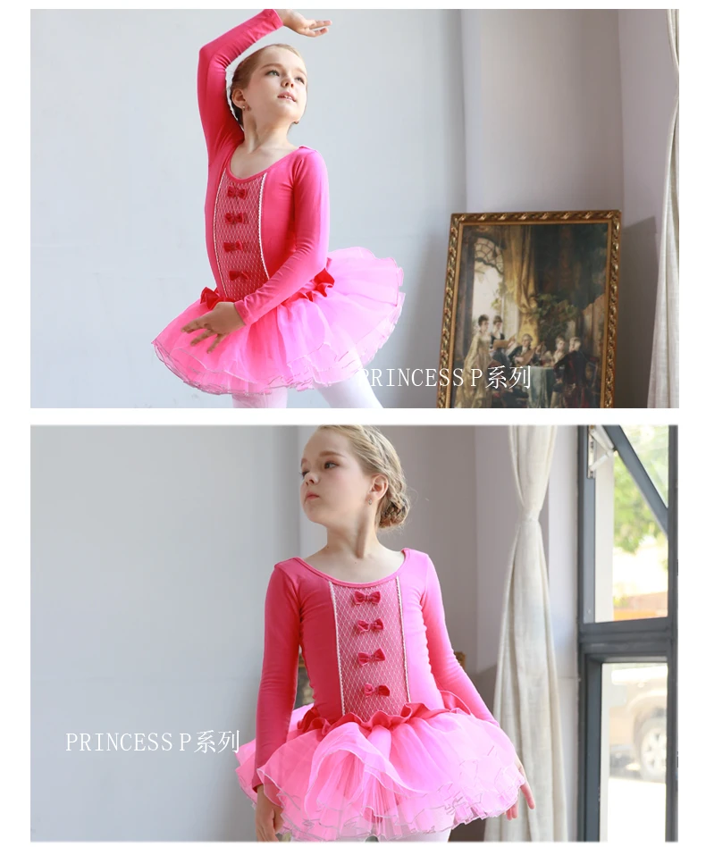 Rose red Высококачественные платья для девочек; розовое и черное Хлопковое платье принцессы; детское Пышное балетное платье-пачка для гимнастики с юбкой в горошек - Цвет: Rose red