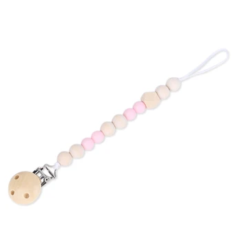 

Baby Pacifier Clip Chain Wooden Beads Dummy Clip Safe Teething Chain Baby Teether Eco-Friendly Pacifier Clips Holder Chain Handm