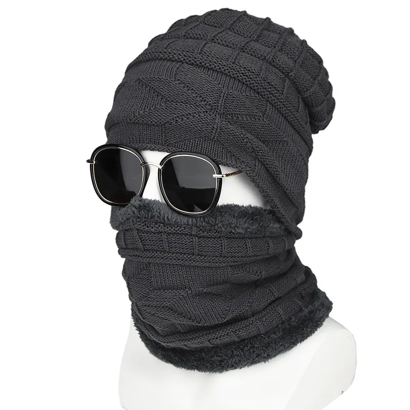 HC003-134-Gray 2 шт. модные зимние защитные вязанные шапочки Skullies& Beanies с шарфы-Снуды зимние аксессуары Шапочки - Цвет: HC003-134-Gray
