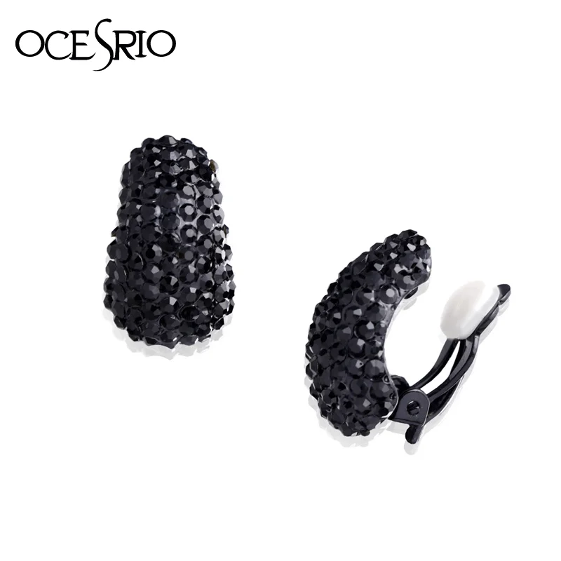 OCESRIO, черные серьги для женщин с камнями, клипсы для ушей, без проколов, кристалл, без проколов, свадебные серьги, ювелирные изделия ers-h11