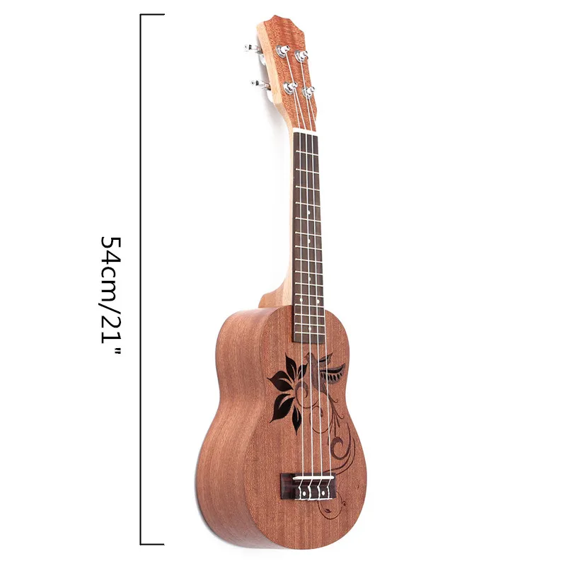 21 Inch Soprano Ukulele Uke Sapele 15 Frets Musical Instrument Flower