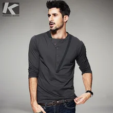 KUEGOU новые осенние мужские модные футболки из кусков с пуговицами серая брендовая одежда мужские облегающие футболки с длинным рукавом размера плюс 1307