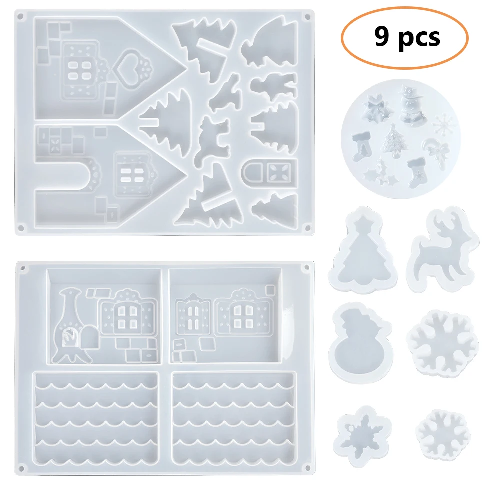 9PCs Christmas Casting Mold Silicone Molds Snowflake Trees Stockings Bells Cookies Soap Cake Craft | Дом и сад