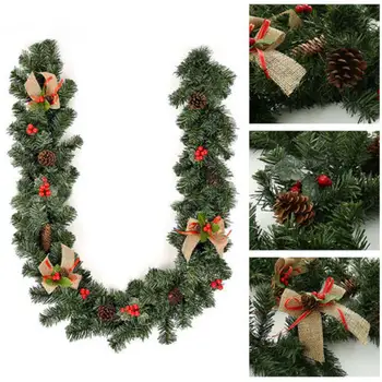 

180cm Christmas Artificial Green Wreath Ornament Door Hanging Rattan With Pine Cones Berries For Christmas Decoration