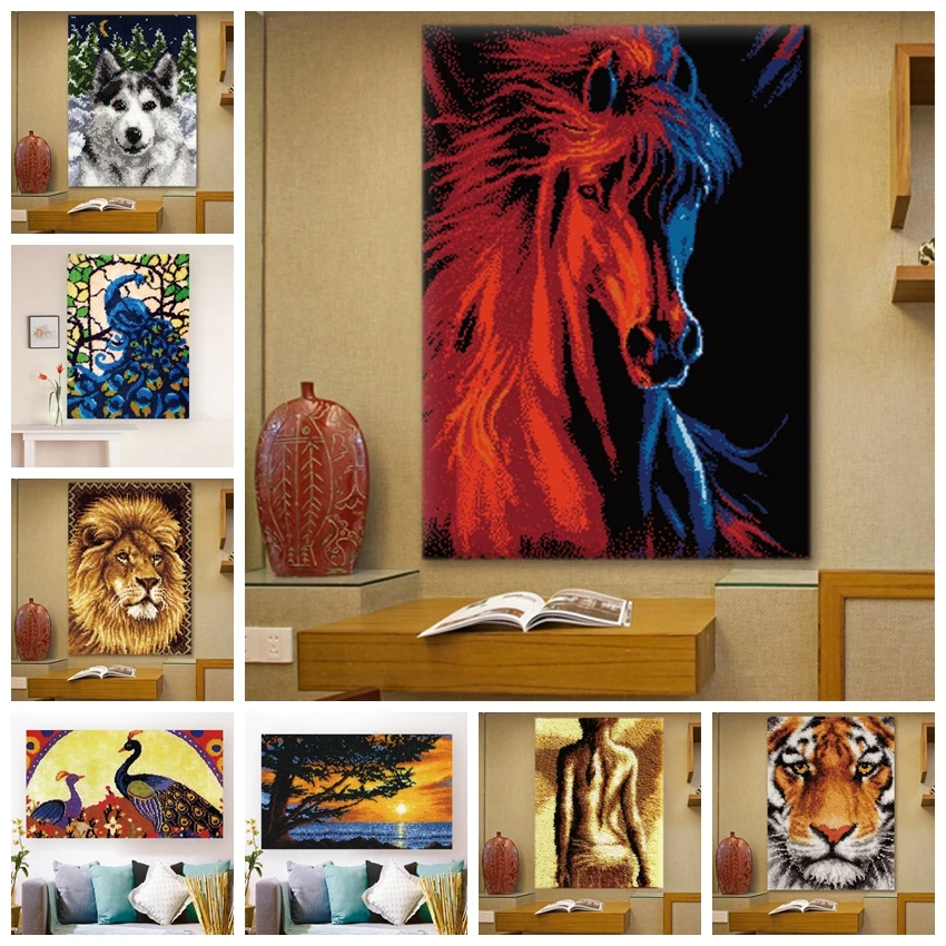 

Smyrna Latch Hook Kits Diy Europe Art Animal Tapestry Kit Tapisserie Crochet Tapestry Decorative Wall Carpet Vintage Tapiseri
