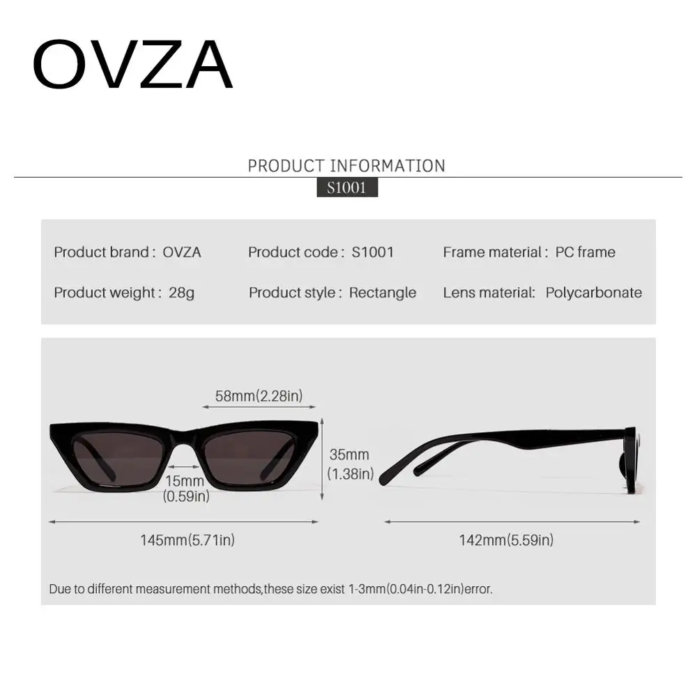 OVZA Rectangle Sunglasses Women Brand Designer Fashion Black Sun glasses for Mens High Quality Anti-UV Eyeglass S1001