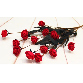 

New 5 Pcs/bundle Fake flowers mini 15 heads Artificial PE Rose Flower DIY scrap booking floral Wedding Party Home Decorations