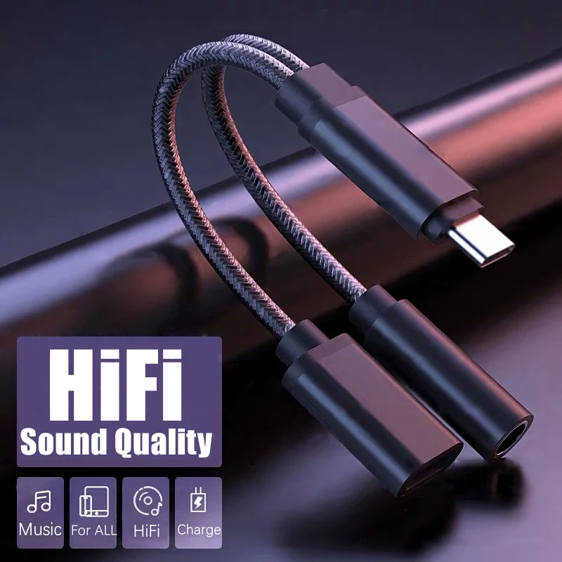 Audio Adapter Type C to 3.5mm Charge 2 In 1 USB C Splitter Headphone AUX Audio Cable for Xiaomi Huawei Samsung Oneplus Splitter