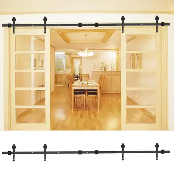 

8FT Double Door Roller Three Section Track In-Line Snap-In Splicing Arrow Type Carbon Steel Barn Door Hanging Rail
