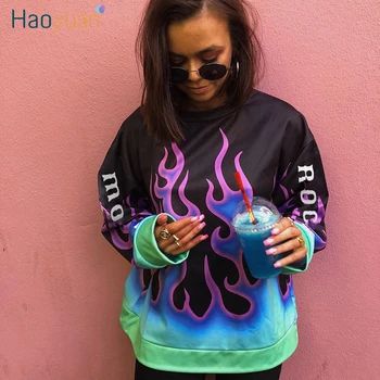 

ZOOEFFBB Flame Print Oversized Hoodies Women Fall Winter Clothes Streetwear Fashion Cute Loose Long Sleeve Pullover Sweatshirts