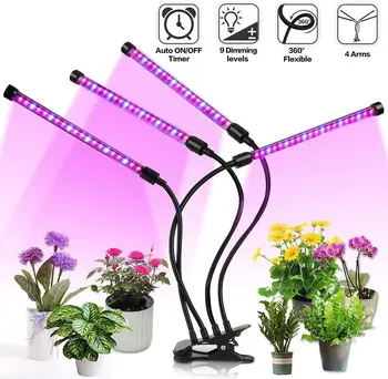 

4 Head 72 LED Plant Grow Lights with Red Blue Spectrum 9 Dimmable Levels for Indoor Plants 3 9 12H Adjustable Gooseneck Lamp