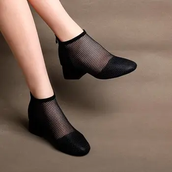 

Plus Size 41 Classic Black Sandals Women Air Mesh High Heel Sandal Ladies Breathable Ankle Sandals