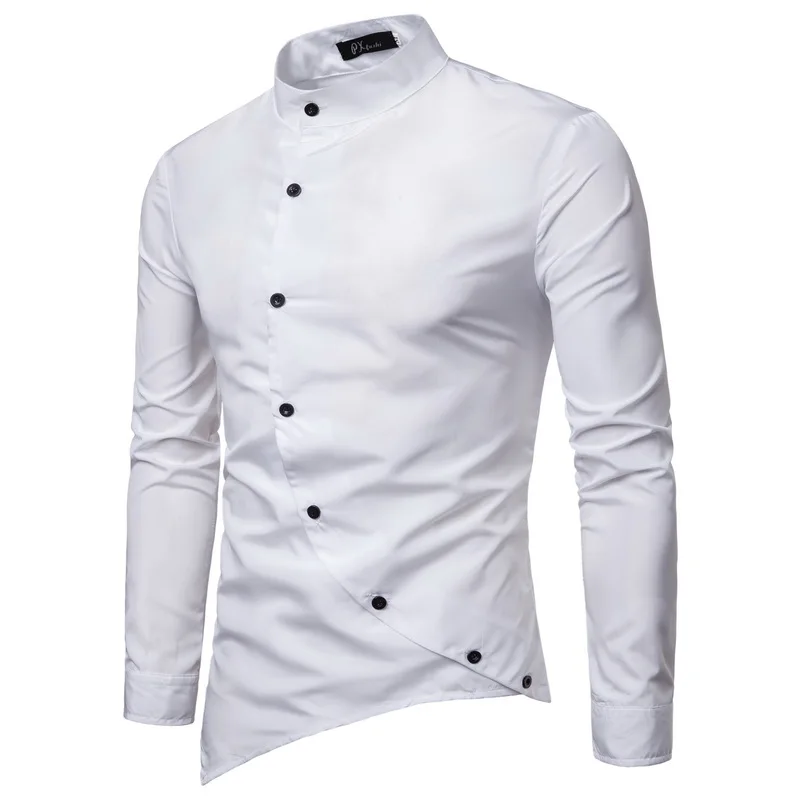 

2020 fashion long sleeve dress shirt for men mandarin collar party tuxedo shirt men slim fit
