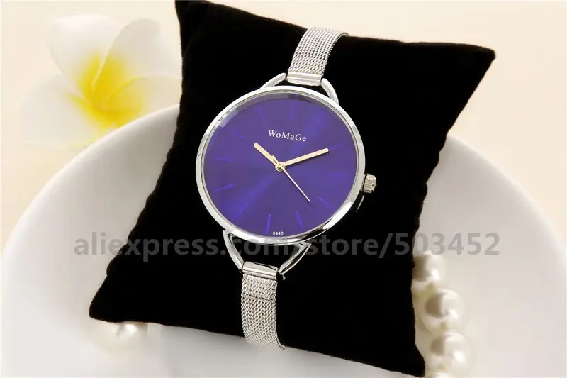 dark blue 100 шт/лот без цифр женские часы заводская цена подарки другу Relojes Hombre Тонкий Сетчатый ремень модные кварцевые часы - Цвет: dark blue