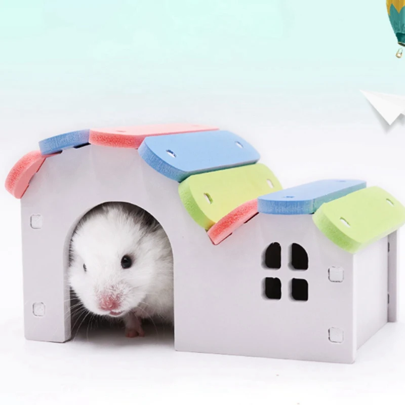 

Cute Wood Hamster House Small Pets Rat Mouse Hut Nest Pet Sleeping Log Cabin Self assembly
