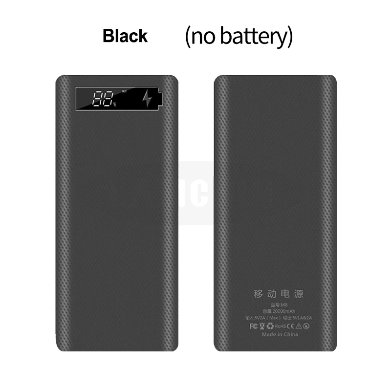 Black digital 8*18650 Двойной USB внешний аккумулятор корпус батареи 5 В/2 а 10 Вт Быстрая зарядка DIY чехол для зарядного устройства для IPhone samsung с посылка - Цвет: Black digital