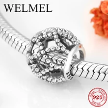 Аутентичные стерлингового серебра 925 полые очаровательный круглый Форма тонкие Бусины Подходят Pandora браслет ювелирных изделий