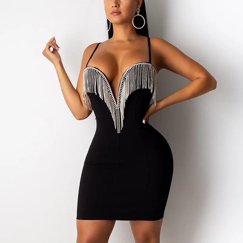 

2020 Women Sexy Deep-V Party Dress Women Shinny Sleeveless Bodycon Slim Mini Dresses Festival White Black Ladies Dresses Clothes