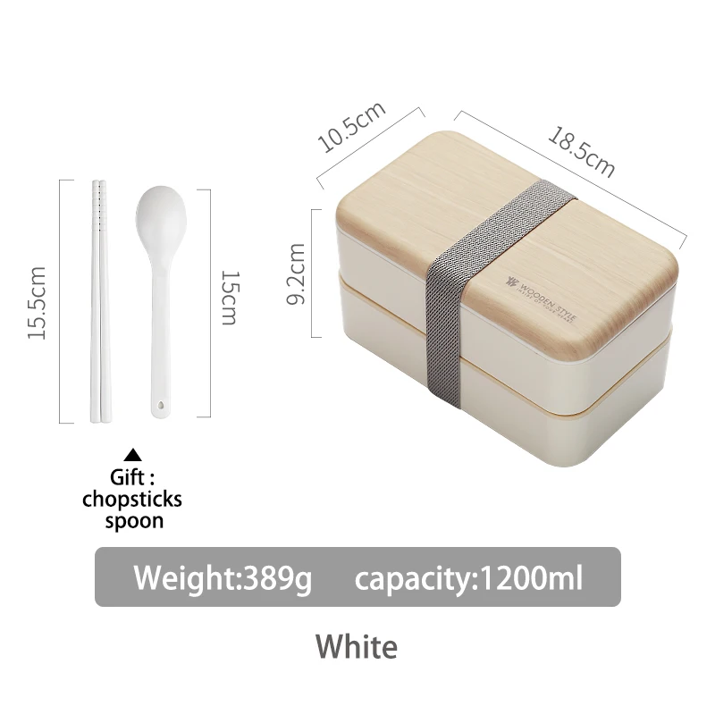 Oneisallмикроволновый двухслойный Ланч-бокс 1200 мл деревянный салат Bento box BPA бесплатно портативный контейнер для работников студентов - Цвет: White rectangle