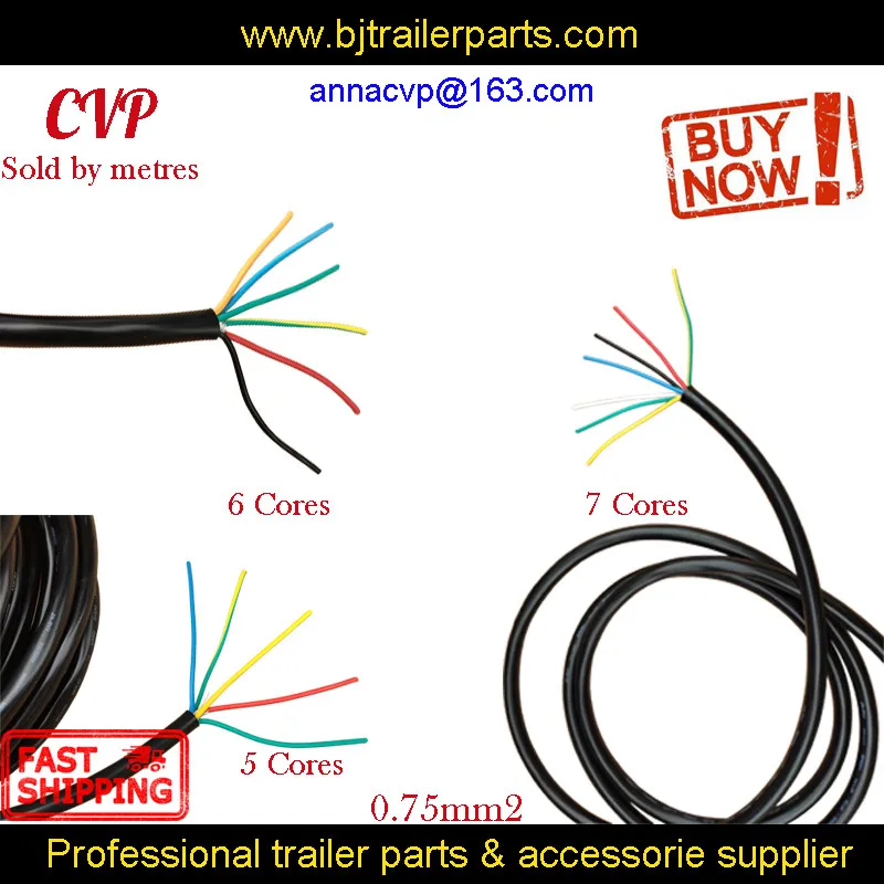 CVP Bulk Trailer Cable Truck Electric Cable Wire Black 5 6 7 Cores 0.75mm2 RV Parts Camper Caravan Accessories