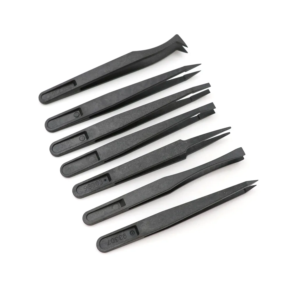 7pcs/set Black ESD Tweezers Set Anti Static Tool Hard Plastic Electronic Tweezers Forceps Precision Tweezer Set 11 Cm