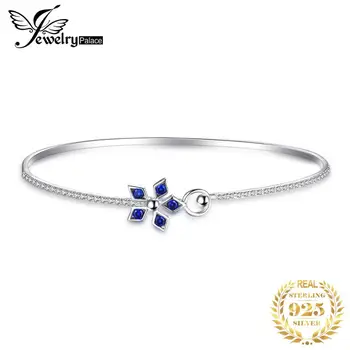 

JewelryPalace 1.1ct Created Blue Spinel Flower Bracelets Bangles For Women Charms 925 Sterling Silver High Quality Fine Jewelry