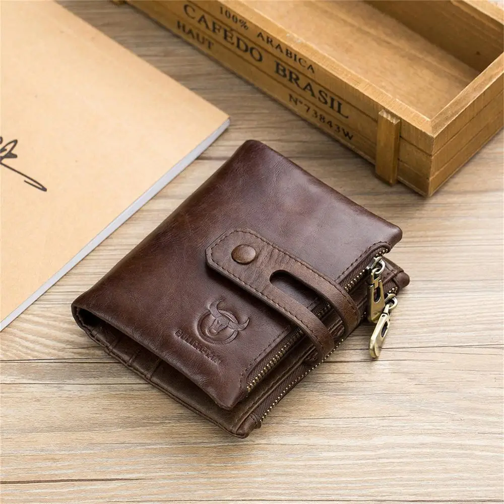 

High Quality Genuine Leather RFID Men Wallet Credit Business Card Holders Double Zipper Cowhide Leather Wallet Purse
