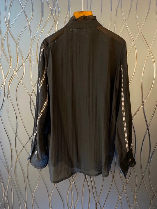 Early Spring New Women's Fungus Small Stand Collar Nail Diamond Stripe Decorative Long Sleeve Wild Top 1209