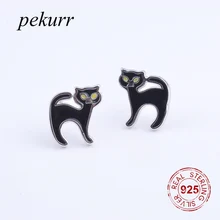 Pekurr полые черные ведьма кошка 925 серебро Хэллоуин серьги гвоздики для женщин аксессуары Мода