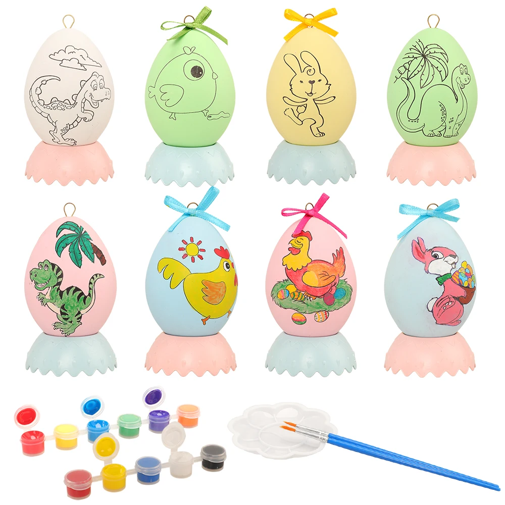 8 oeufs de pâques nouvelle arrivée motif différent artisanat enfants jouets bricolage 3D peinture pinceau 10 couleurs peinture pour enfants arts cadeau d'anniversaire