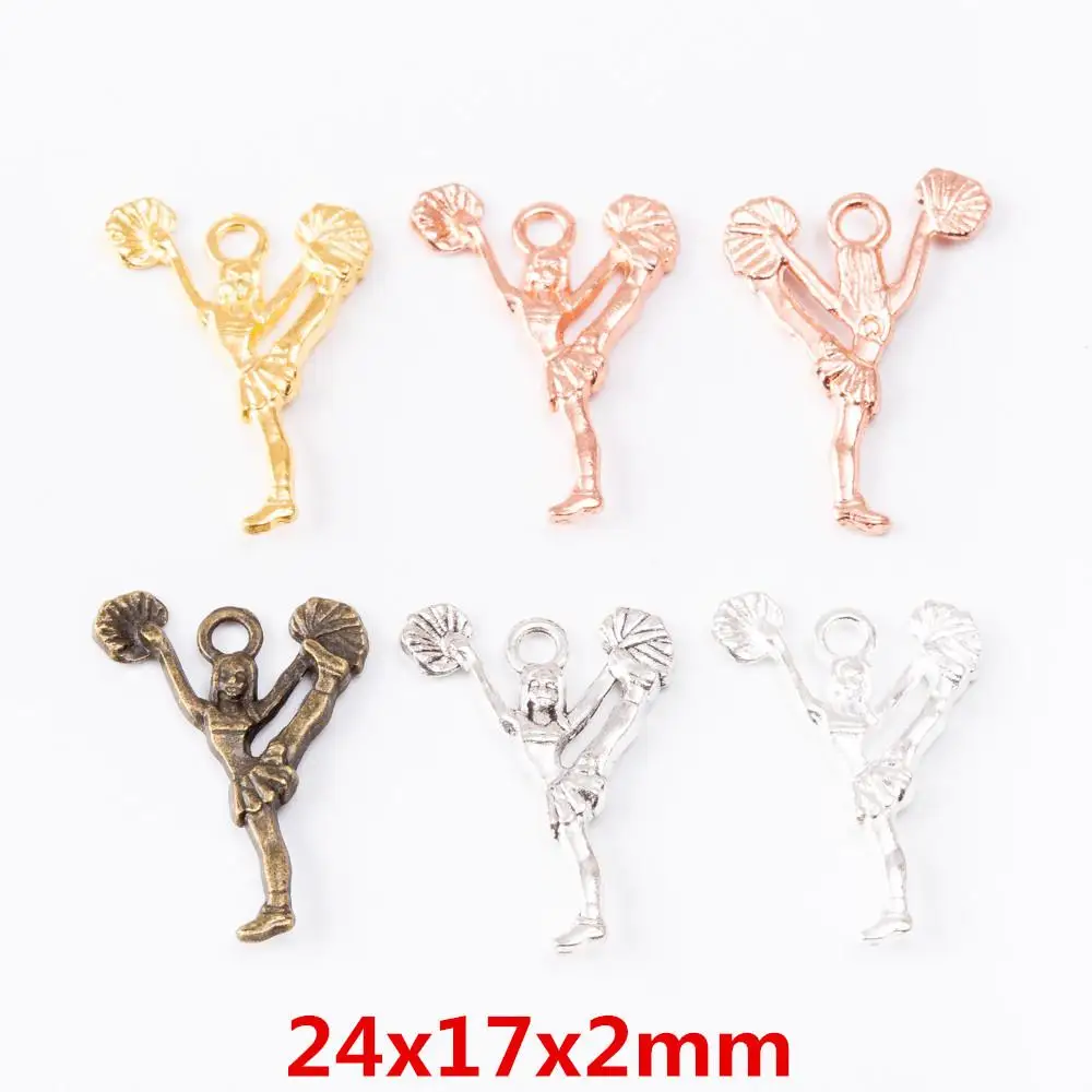 50pcs 24*17mm Tibetan Silver Color Gold Vintage Cheerleader Girl Charms
