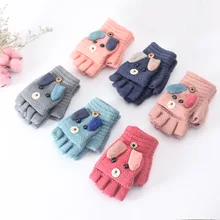 Г. Новые милые детские перчатки-варежки с героями мультфильмов зимние вязаные шерстяные утепленные теплые перчатки темно-розовые перчатки