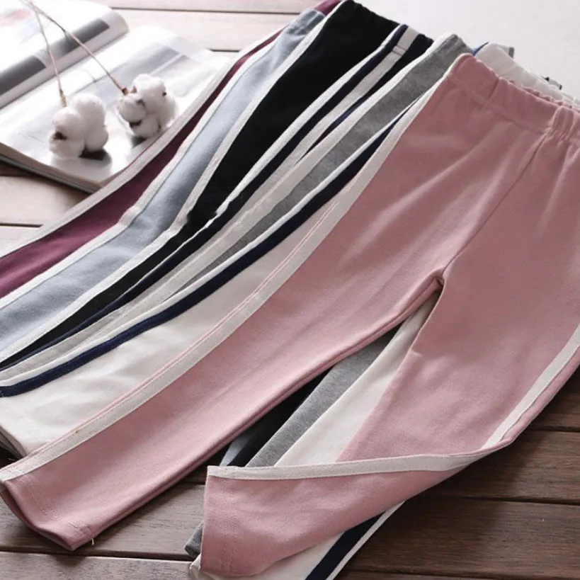 Брюки для девочек с полосками сбоку спортивные Леггинсы маленьких мальчиков и на