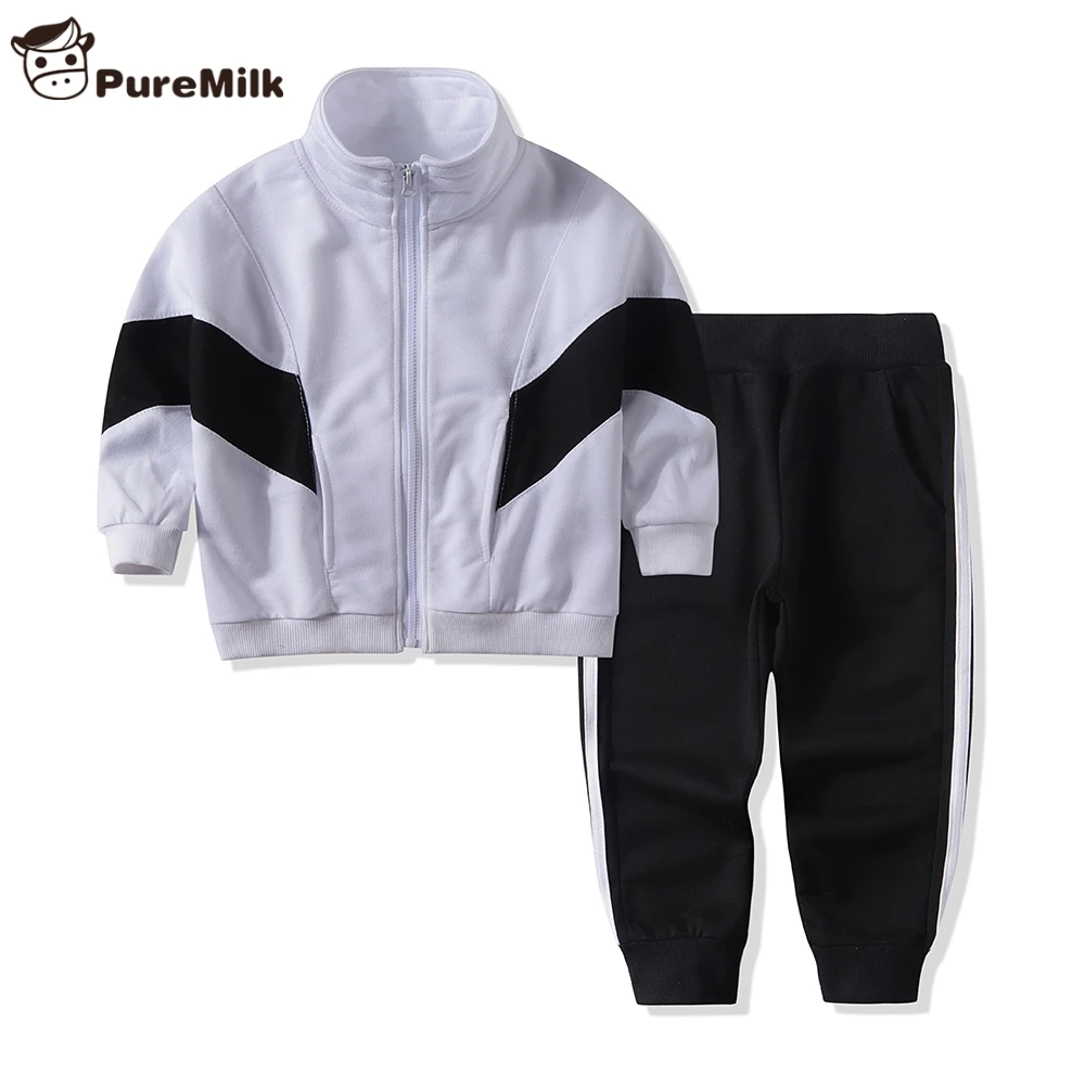 PureMilk Track Suit Sport Clothing Set For Boys And Girls 2PCS Black White Kids Clothes | Детская одежда и обувь