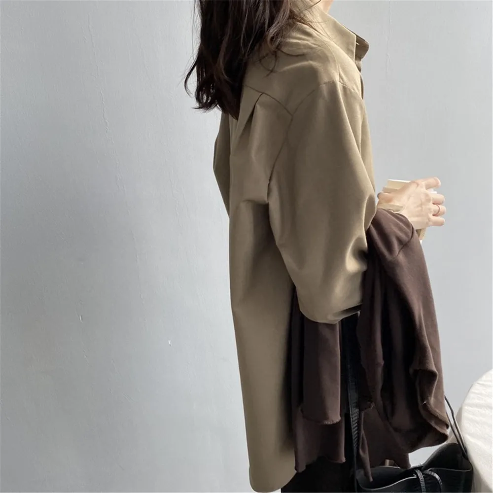 2020 Spring Women Brown Shirt Female Blouse Tops Long Sleeve Casual Turn-down Collar Style Women Loose Office Blouses Z1695 (38)