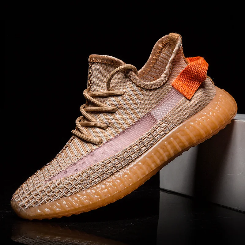 Men's handmade breathable flying woven running striped lace soft bottom sneakers trend wild fashion casual flat shoes