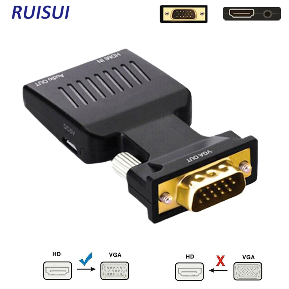 1080P HDMI-Compatible to VGA Converter HD-MI to VGA Adapter with Audio Video Output for TV Stick Xbox Roku Computer Laptop PC