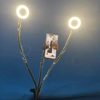 

Dual Lamp Head Live Broadcast Dedicated Selfie Ring LED Fill Light USB Portable 360 Degree Rotating Phone Holder