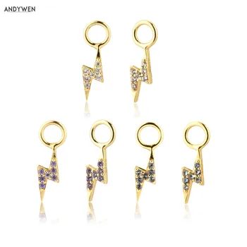 

ANDYWEN 925 Sterling Silver Gold lighting Mini Charm Pendiente DIY Matching Piercing Women Accessories Luxury Zircon Petties