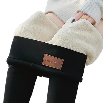 

Women Warm Leggings Black skinny Fall Winter Fleece Trousers Lambskin Cashmere Wool Pants Skinny Thick Velvet Women Pants