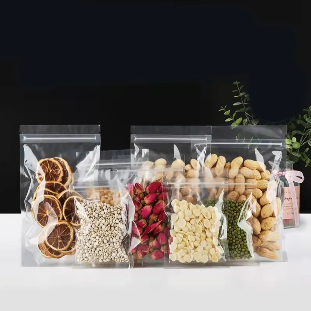 

100Pcs/Lot Resealable Clear Plastic Bag Tear Notch Heat Seal Zip Lock Food Packing Pouches Snack Coffee Bean Home Storage Retail