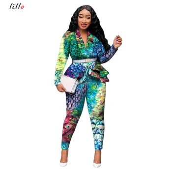 

Leopard print set autumn and winter new Ruffled casual pants suit Two-piece green print design temperament fashion women set