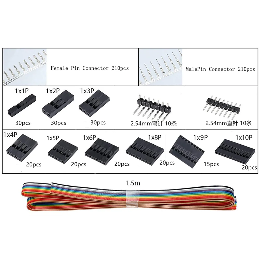 635 개/상자 40 핀 2.54mm 피치 단일 행 핀 헤더, 커넥터 하우징 암, 수/암 핀 커넥터 키트