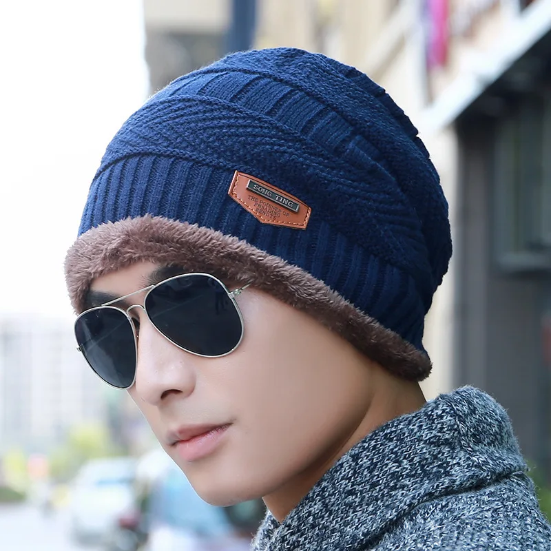 Skullies Beanie Осень Зима Мужская безупречная шерстяная шапка плюс бархат дикая купольная вязаная шапка уличная Лыжная теплая шапка головной убор